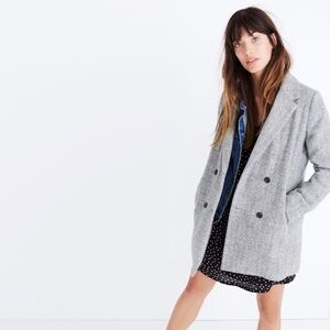 MADEWELL Herringbone Blazer Coat Heather Pewter Boyfriend Fit Size Large